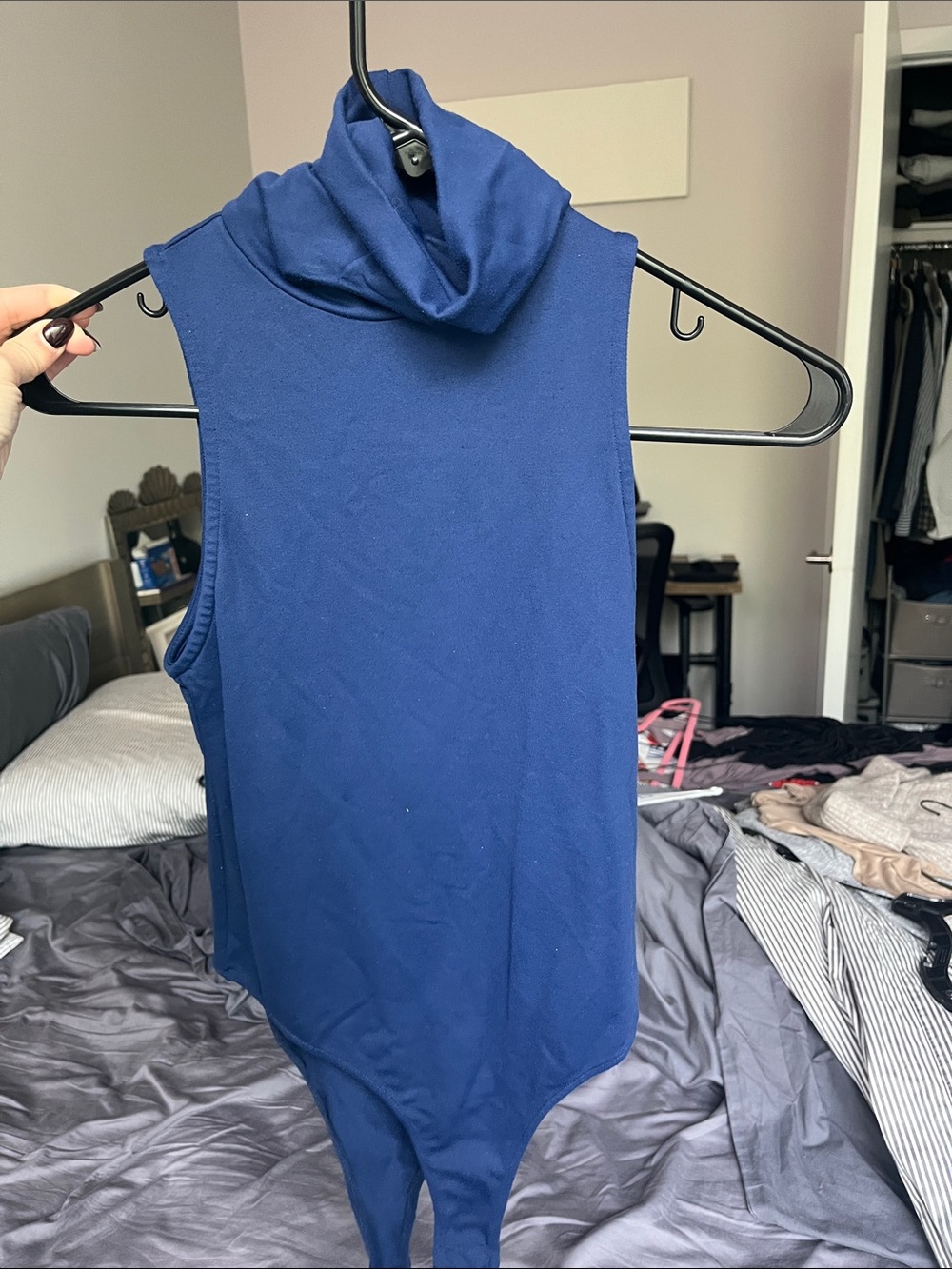 Zara Navy Blue Sleeveless Turtleneck Bodysuit